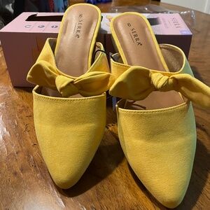 Yellow Ladies Mules with Bow